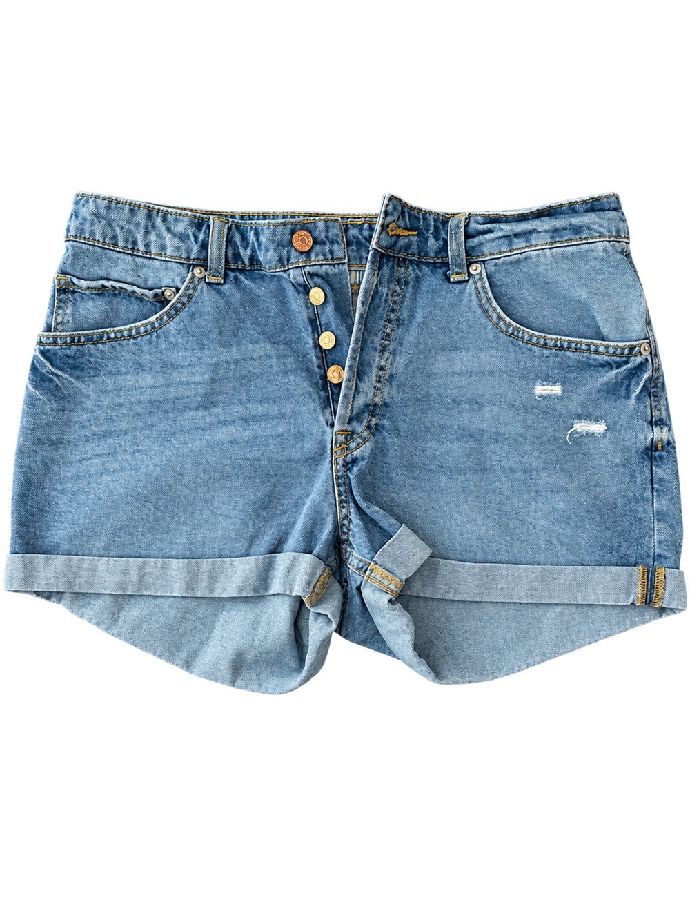 Light Blue High-Rise Button-Fly Denim Shorts